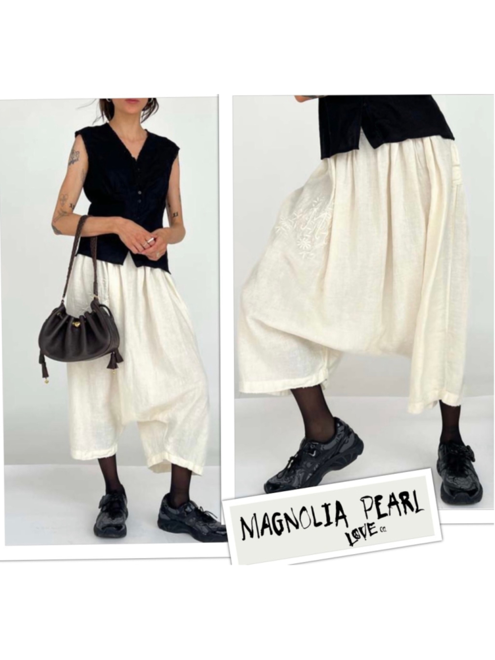 RARE Magnolia Pearl Moon Bloomer Romantic Balloon Pants Vintage Charm Cream sz L